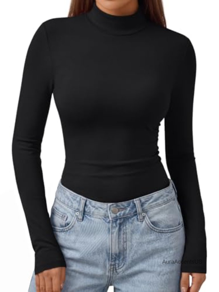 Mock Neck Long Sleeve Top, Slim Fit Thermal Stretch Shirt, Lightweight Layering